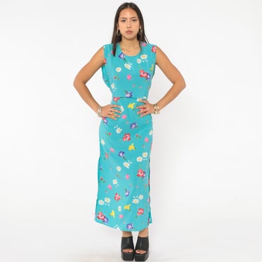 knee length dresses for ladies Aqua Floral Print Midi Dress - All Dresses