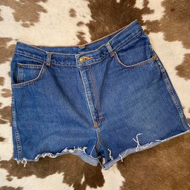 Vintage Dark Rinse Gitano Cut Off Denim Blue Jean Shorts Waist 32” 