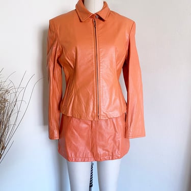 Vintage 90's Orange Leather Jacket, S M 