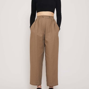 Relaxed Fit High Waisted Pants - Fawn Linen
