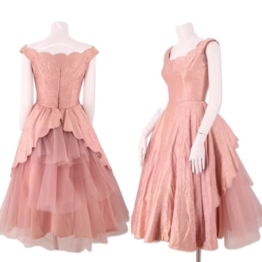 50s pink tulle party dress dress 25" , vintage 1950s Lillie Rubin cupcake prom dress, mid century frothy full skirt gown sz small 