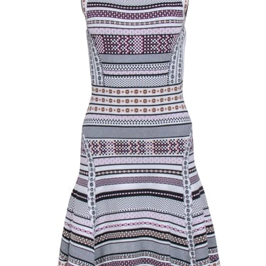 Diane von Furstenberg - White, Black, &amp; Purple Print Knit Dress Sz M