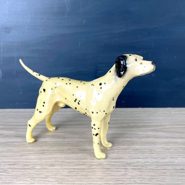 Ivory and black metal Dalmatian dog figurine by Mortens Studio - vintage home decor 