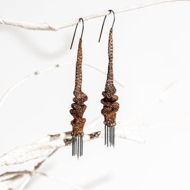 Oxidized Brass Woven Spiral Earrings