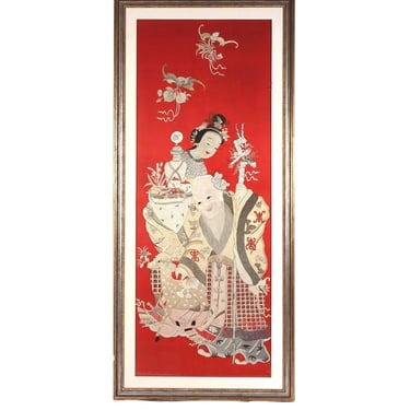 Framed Antique Chinese Embroidery Panel of Longevity Deities