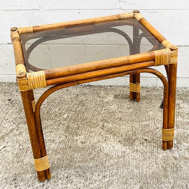 Bamboo End Table with Tinted Glass