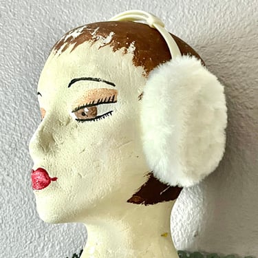 Vintage Faux Fur Ear Muffs, NOS, Winter White, Adjustable Fit, Original Tags, Earmuffs, Ear Warmers, Snow Bunny 