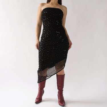 2000s Strapless Mesh Sequin Dress