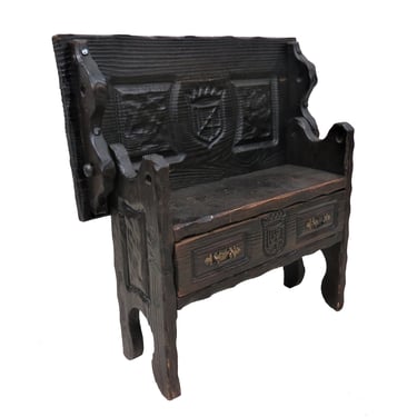 Gothic Furniture | Antique French Heavily Carved Small Monks Bench 