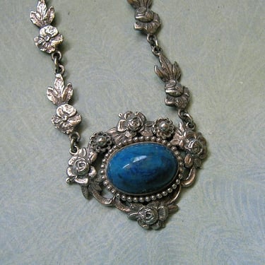 Antique 1900's Sterling Peruzzi Floral Necklace, Italian Sterling Renaissance Necklace, Old Sterling Peruzzi Necklace (4197) 