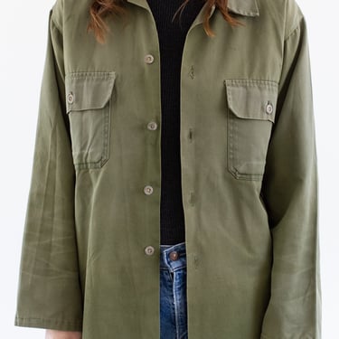 Vintage Sage Green Army Shirt | Unisex Painter Cotton Blend Button Up OverShirt | S M | 