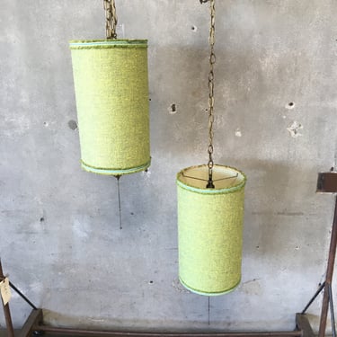 Pair of 1960s Green Hanging Lamps