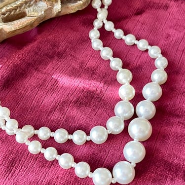 Double Strand Necklace, Faux Pearls, Adjustable Length, Statement, Rockabilly, Pin Up Vintage 