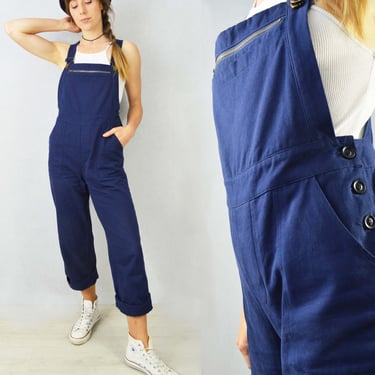 Workwear Dungarees French Cotton Overalls Bibs Navy Blue / Light Blue - Unisex - XS S M L - Boilersuit 