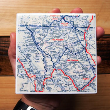 1954 Glacier National Park Map Coaster. Montana Map Vintage. National Park Gift. Hiking Décor. Rocky Mountains Gift. Mountain Décor Camping. 