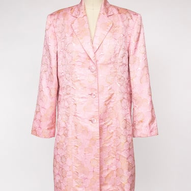 1960s Brocade Coat Pink Floral Metallic M 