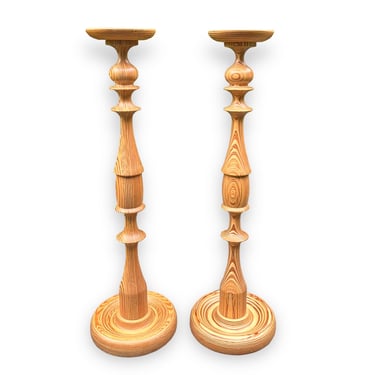Rare Large Turned Plywood Paavo Asikainen Candle Holders, A Pair