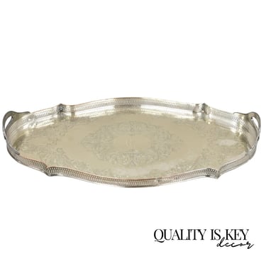 Vintage English LBS Co 982 Silver Plated Scalloped Oval Pierced Gallery Tray