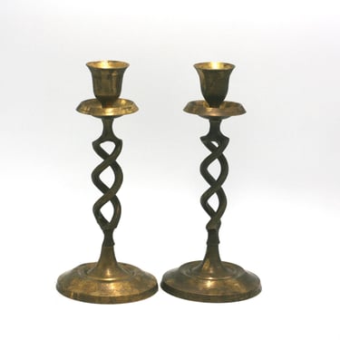 vintage Barley Twist Brass Candlesticks Set of Two 