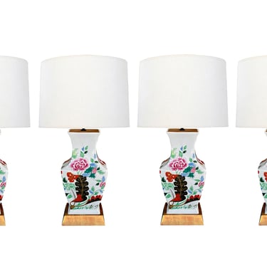 A Striking Set of Four Portuguese Imari Style Vases Now Mounted as Lamps