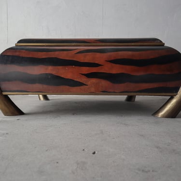 Leather and Brass Tusk Coffee Table by Maitland Smith 