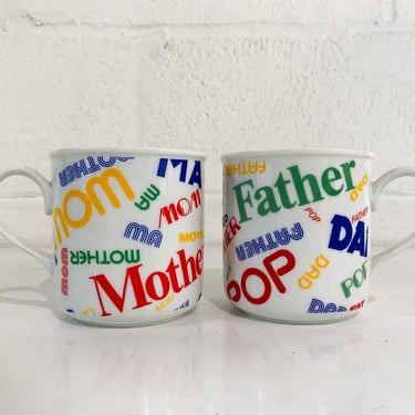 Vintage Ceramic Mom Dad Mugs Retro Mug Matching New Parents Baby Shower Coffee Cup Rainbow Mother's Day Father's Gift 1980s 