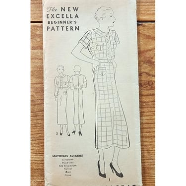 Vintage 30s Sewing Pattern: Button Front Dress Excella Pattern 4889 Bust 36 