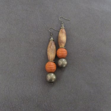 Oversized wooden earrings, orange 