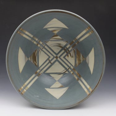 Serving Bowl - Slate Blue with Marbled Clay - Triangle and Line Patterned 