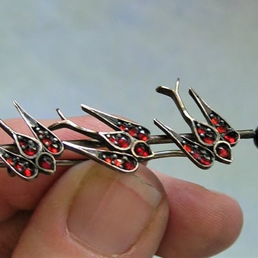 Antique Victorian Bohemian Rose Cut Garnet Bird Pin, Garnet Bird Pin, Old Bird Pin With Garnets (#4116) 