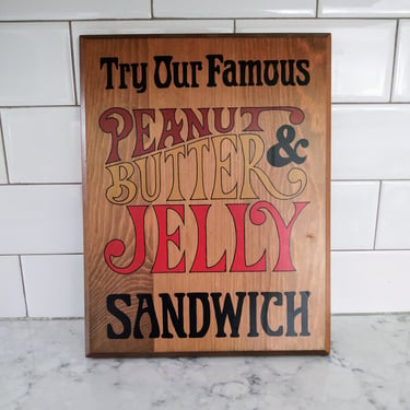 Vintage Wood Sign Kaymar Crafts Northbrook Illinois Famous Peanut Butter and Jelly 