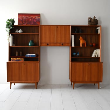 Vintage Scandinavian Modular Teak Wall Unit with Cabinets and Drawers, 1960s 
