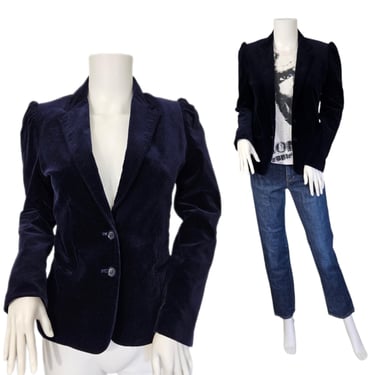 Partners 1980's Midnight Blue Cotton Velvet Cropped Blazer I Suit Coat I Jacket I Sz Med 