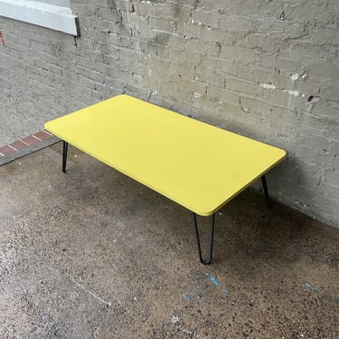 Yellow Painted Coffee Table on Hairpin Legs