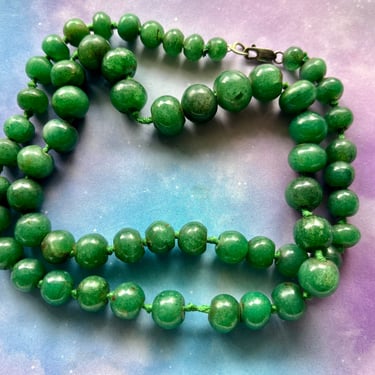 jade beaded necklace vintage natural estate long beads silver clasp 