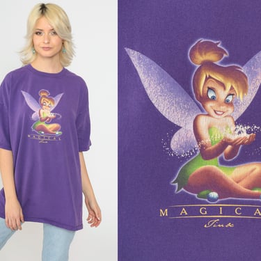 90s Tinker Bell Shirt Purple Walt Disney TShirt Graphic Peter Pan T Shirt Vintage 1990s Retro Tee Plus Size 2xl xxl 