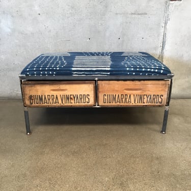 Industrial Bench with Vintage Crate Drawers