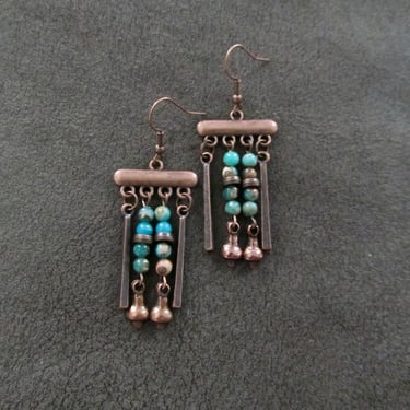 Copper chandelier earrings, blue jasper 