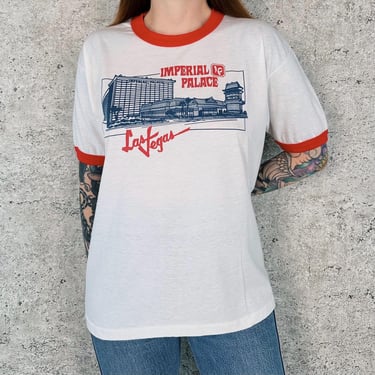 80's Soft Thin Las Vegas Imperial Palace Vintage Ringer Tee Shirt T-Shirt 