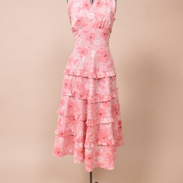 Pink 50s Pixelated Floral Dress By Princess Peggy, XS/S