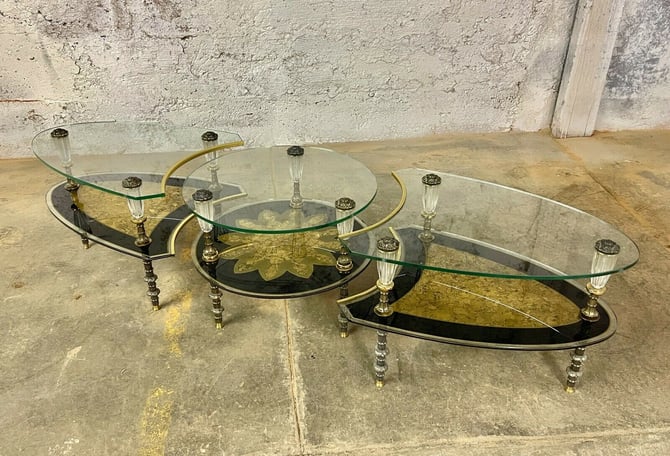 Mid Century French Provencal Glass, Cheltenham Glass And Steel Coffee Table