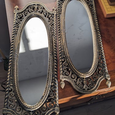 Set of 2 Vintage Homco Antique Gold Look Wall Mirrors 