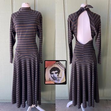 1980s Punk Label Betsy Johnson, Drop Waist Jersey Dress for Contempo Casuals, Long Sleeve, Striped, Open Back | Vintage, Alternative, Rare 