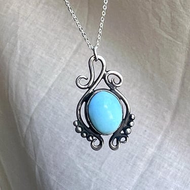 Turquoise Art nouveau Sterling Silver Vintage Setting Pendant with New Turquoise 