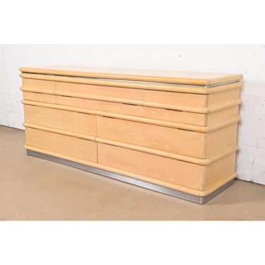 Jay Spectre for Century Furniture Modern Art Deco White Oak & Chrome Dresser