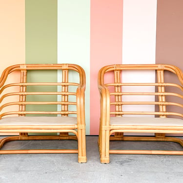 Pair of Brown Jordan Rattan Lounge Chairs