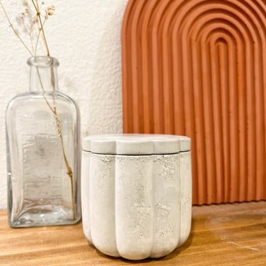 Fluted Concrete Canister | Bathroom Vanity Container 