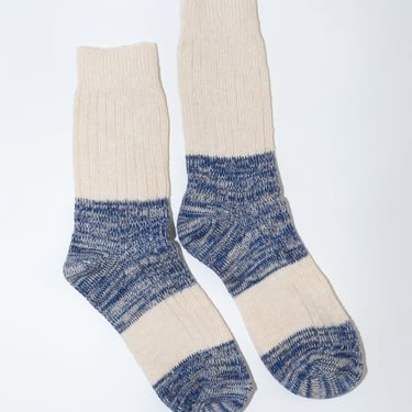 Melange Block Socks Ecru and Bright Blue