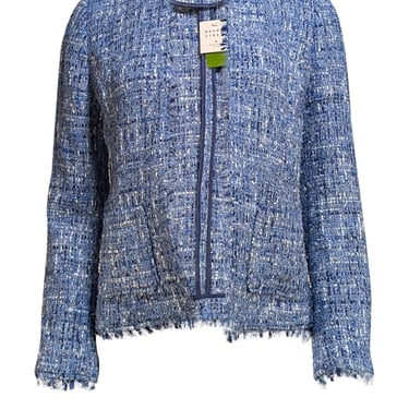 Kate Spade - Blue Boucle Open Front Fringe Trim Blazer Sz 6