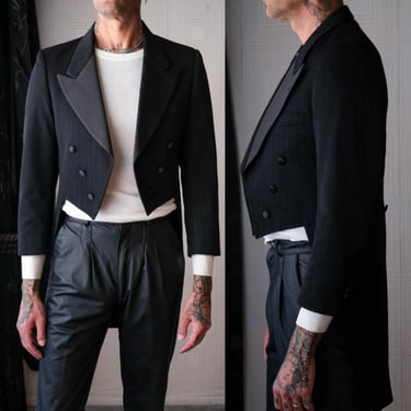 Vintage 70s CHRISTIAN DIOR Le Connaisseur Black Herringbone Penguin Tail Bolero Blazer w/ Silver Stripes | Made in USA | 1970s Designer Coat 